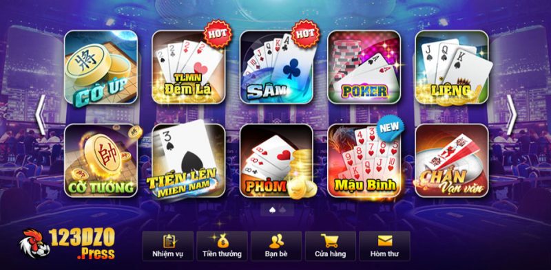 Top sảnh trò chơi Hot tại game bài 123dzo